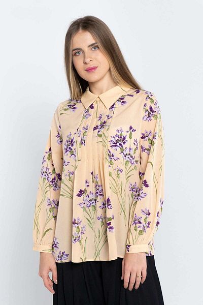 Nichii Women's Classic Long Sleeve Floral Blouse with Collar