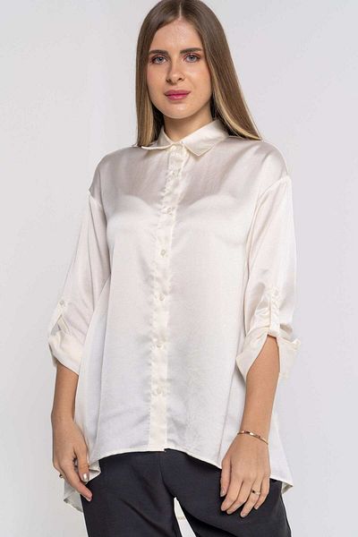 Nichii Women's Oversized Solid Button-Up Shirt with Long Sleeves