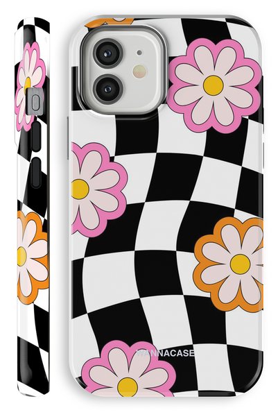 WANNACASE iPhone 12 Double Layer Armor Protection Checkered Flower Glossy Premium Protect Phone Case