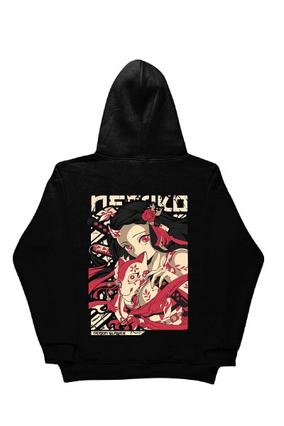 By Caspita Fashion Lenithra Demon Slayer Nezuko Kamado Anime Back Printed Unisex Oversize Black Hoodie