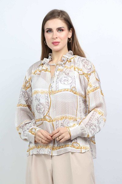 Nichii Women's Long Sleeve Flared Chiffon Printed Blouse