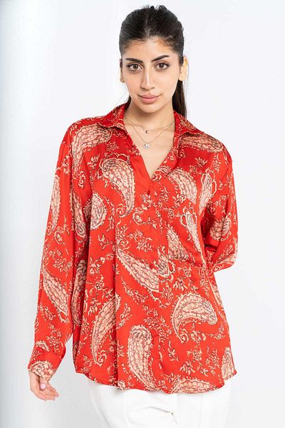Nichii Women's Long Sleeve Button-Up Printed Blouse