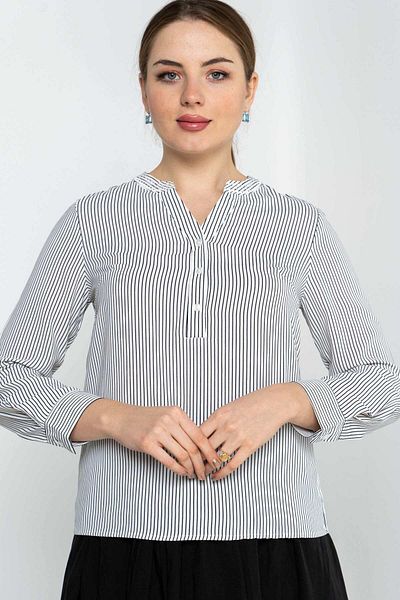 Nichii Women's Long Sleeve Striped Blouse