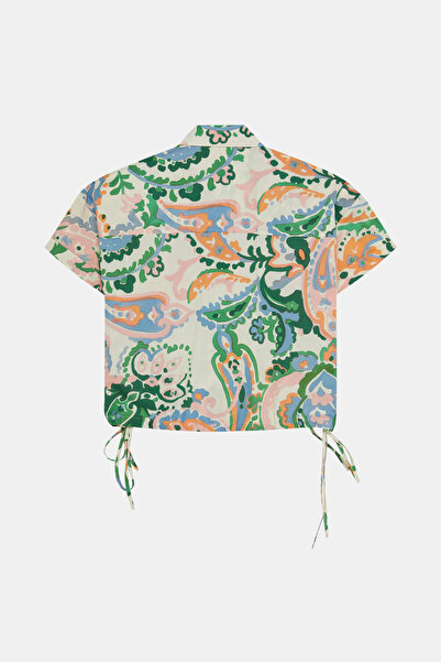 W Collection Bluz with Patterned Waist and Tie Detail