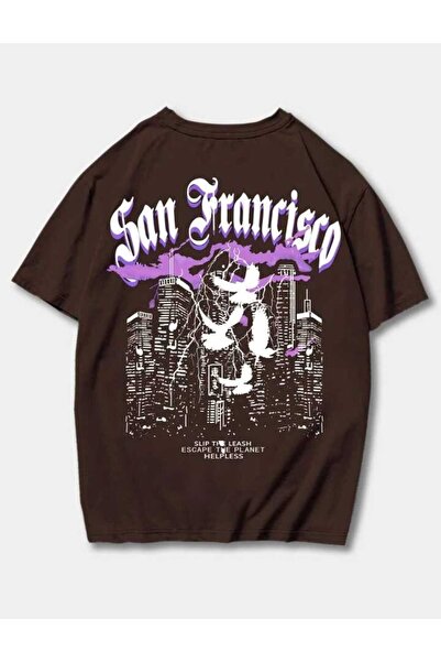 Harajuku Style مقاس كبير مطبوع باللون البني للجنسين