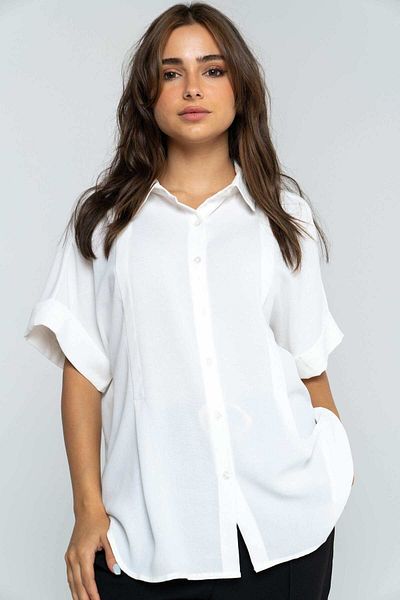 Nichii Solid Button-Down Short Sleeve Shirt