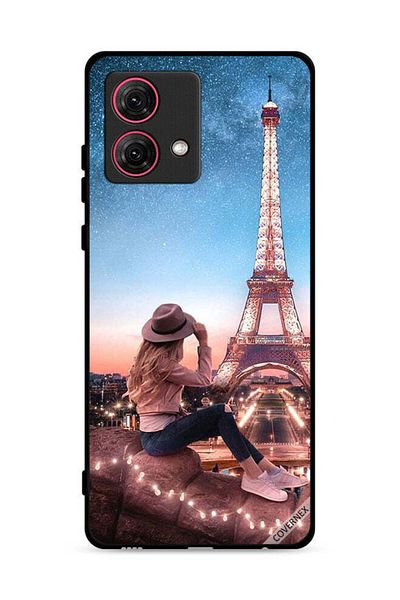 Covernex غطاء حماية لهاتف موتورولا موتو جي 84 5G بطبعة فتاة القبعة وبرج إيفل