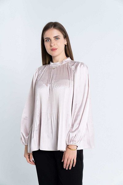 Nichii Women's Long Sleeve Blouse with Slim Pleats