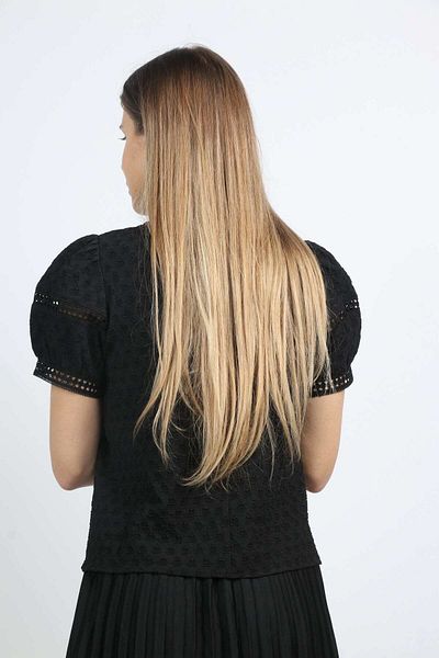 Nichii Lightweight Short Puff Sleeve Embroidered Printed Blouse