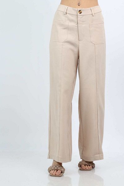 Nichii Women's Wide-Leg Long Trousers with Front Pockets and Button Detail