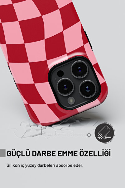 WANNA PROTECT iPhone 11 Çift Katmanlı Darbe Emici Koruma Kırmızı Dama Parlak Superior PROTECT Telefon Kılıfı