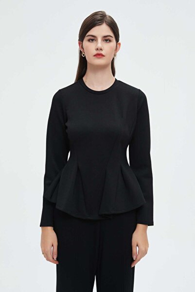 Nichii بلوزة نسائية بأكمام طويلة وخصر مكشكش