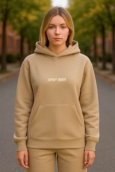 By Caspita Fashion Lenithra Demon Slayer Nezuko Kamado Anime Back Printed Unisex Oversize Beige Hoodie