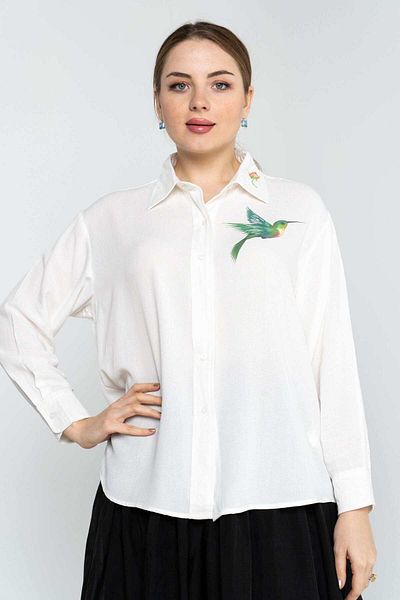 Nichii Women's Long Sleeve Bird Print Shirt