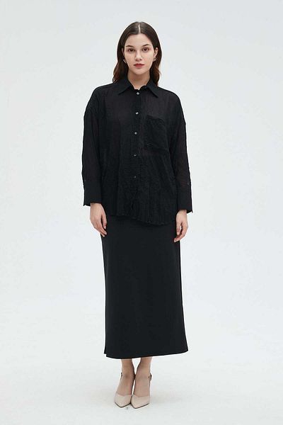 Nichii Women's Solid Long Sleeve Shirt with Front Buttons