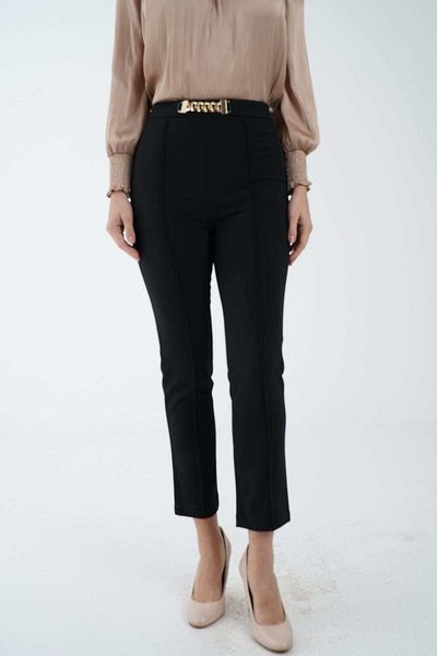 Nichii High-Waisted Women's Long Pants with Decorative Ring Belt