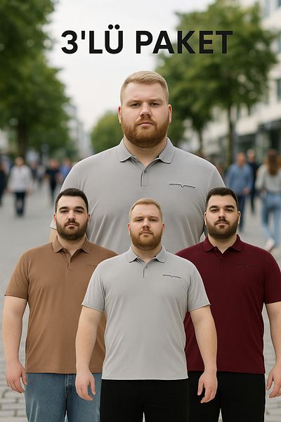 Maccali Ανδρικό μπλουζάκι 3 τεμαχίων Basic Plus Size με μακρύ γιακά πόλο