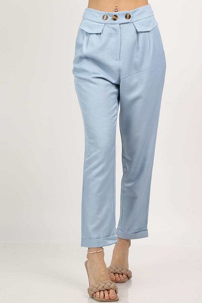 Nichii Women's Long Zip Pants with Pockets and Button Details at Waist