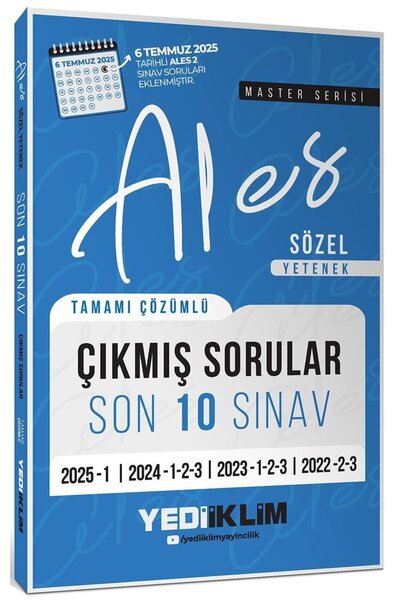 Yediiklim Yayınları ALES Master Serisi Sözel Yetenek Tamamı Çözümlü Son 10 Sı...