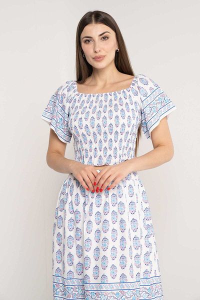 Nichii Women's Short Sleeve High-Waist Printed Blouse with Square Neckline