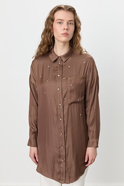 Nihan Parlak Taş Detaylı Tunik Kahve