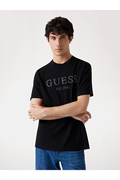 Guess تي شيرت جيرسي رجالي بقصة عادية