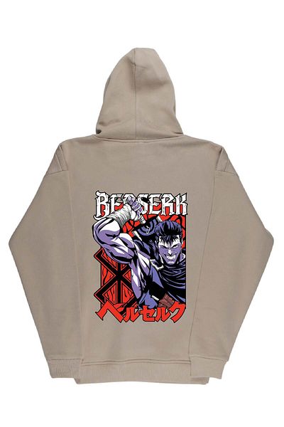 By Caspita Fashion Lenithra Berserk Guts Anime Back Printed Unisex Oversize Beige Hoodie