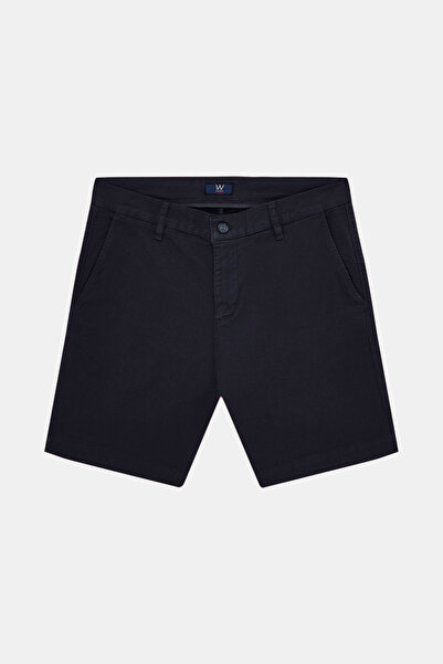 W Collection Dark Blue Cotton Elastane Buttoned Bermuda