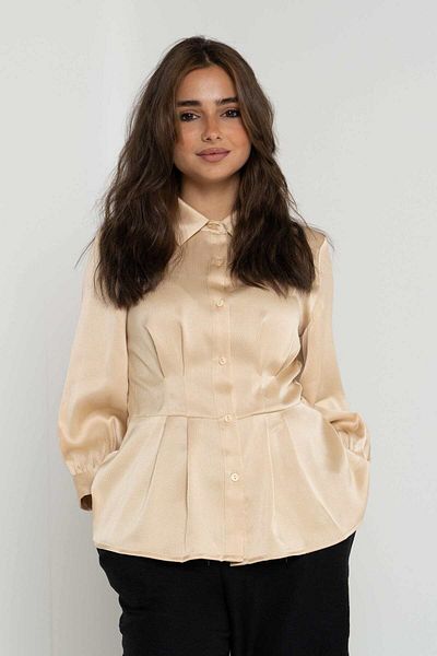 Nichii Women's Solid Button-Up Long Sleeve Shirt with Fitted Waist