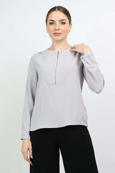 Nichii Women's Soft Solid Long Sleeve Blouse with One Button