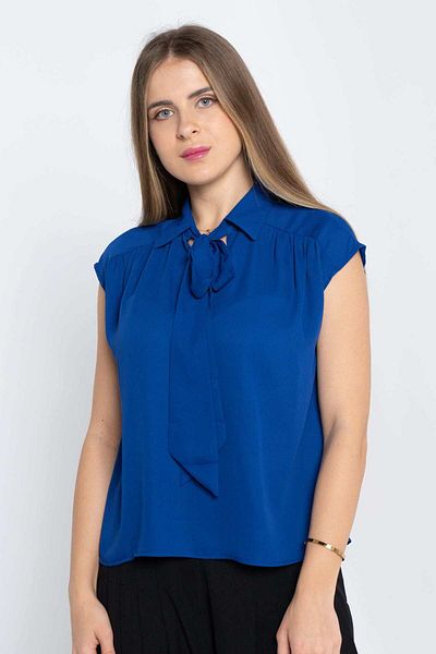 Nichii Classic Solid Short Sleeve Blouse with Bow