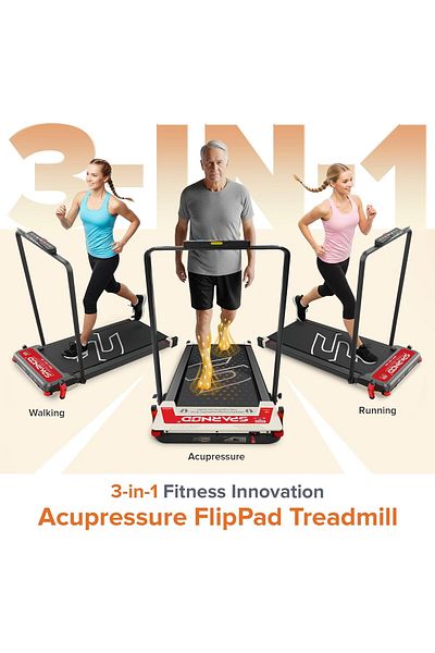 Sparnod Fitness STH-3007 3-in-1 Walking Pad Treadmill, Massage Pad, 2.5HP, LED Display, 120kg Capacity, Remote