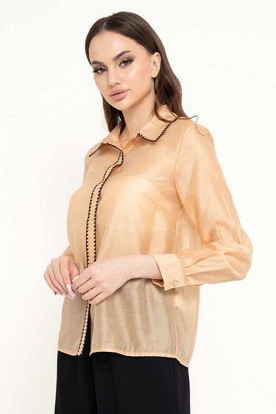 Nichii Women's Sheer Button-Up Long Sleeve Shirt