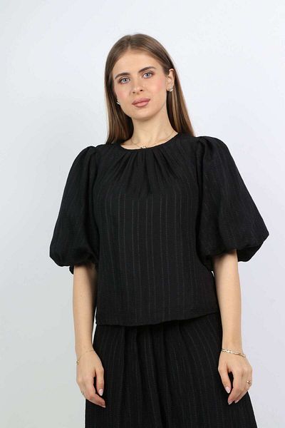 Nichii Women's Evening Blouse with Ruffled V-Neck and Half Sleeves