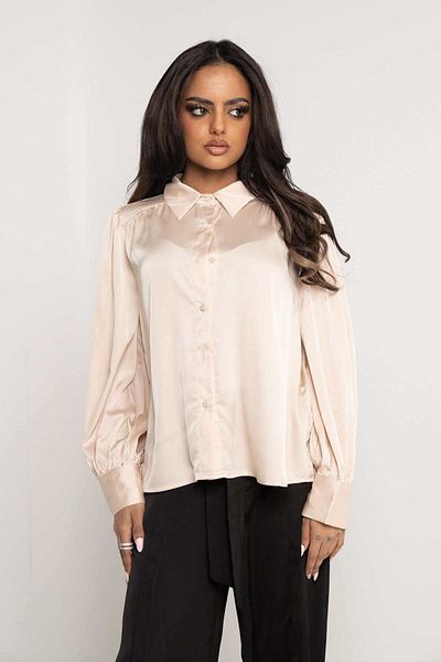 Nichii Women's Long Sleeve Solid Button-Up Shirt with Cuff and Collar