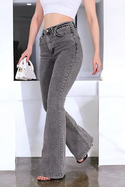 byhaziran butik Hestia Smoked Spanish Leg High Waist Lycra Women's Jeans