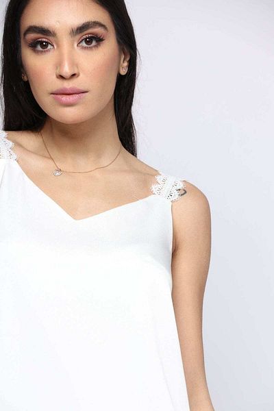 Nichii Lace Strap Solid Satin Blouse