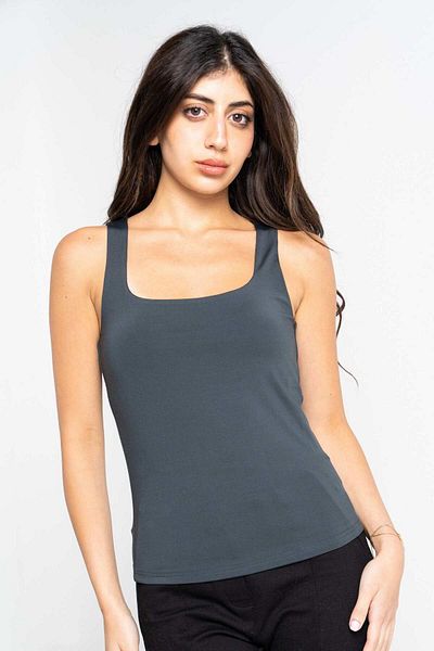 Nichii Solid Top Tank with Wide Straps and Square Neckline