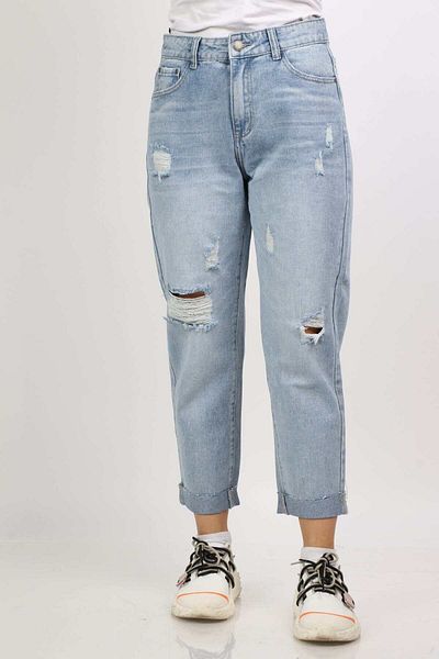 Nichii Distressed Cropped Jeans with Frayed Hem