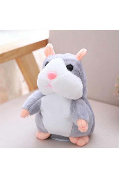 FOXMAG24 ® jucărie de pluș hamster vorbitor, redă sunete, imită vocea, gri, 15 cm