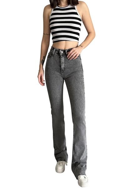 byhaziran butik Aelian Spanish Leg Colorfast Smoked Stretchy High Waist Denim Pants