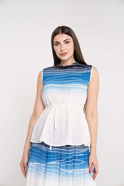 Nichii بلوزة نسائية مطبوعة برباط خصر