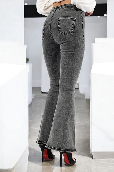 byhaziran butik Leontina Women's High Waist Smoked Denim Flare Jeans