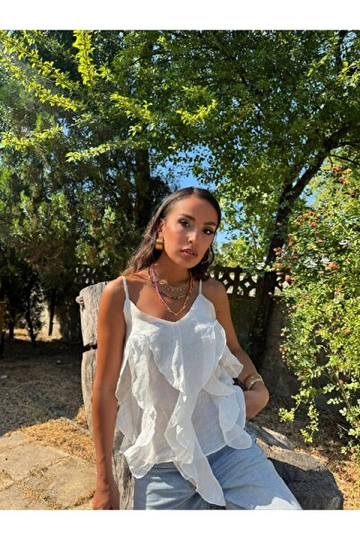 Friday Mood Γυναικεία μπλούζα με βολάν με λεπτομέρειες