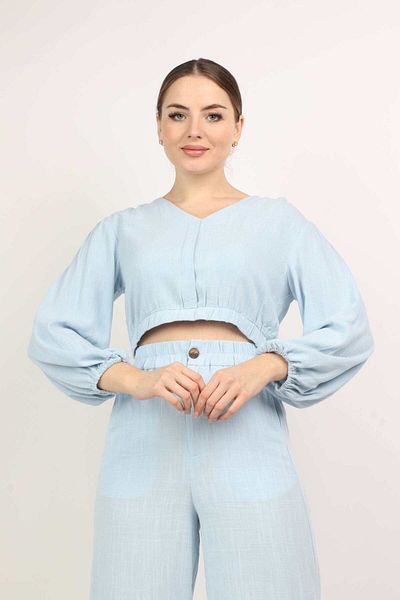 Nichii Women's Puff Sleeve Cropped Blouse with Long Sleeves