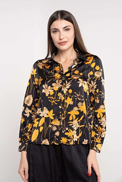 Nichii قميص زهري بأكمام طويلة وأزرار وياقة