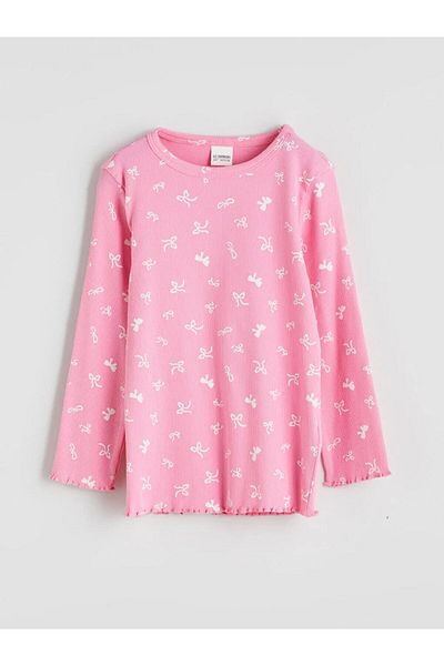 LC Waikiki Lcw Kids Pink Crew Neck Bow Printed Girls Pajamas Set