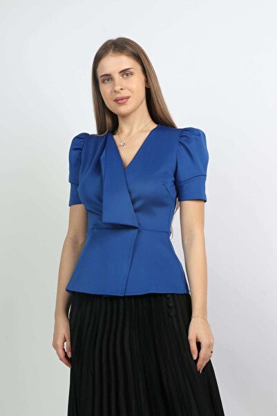 Nichii Women's Evening Blouse with Waist and Puff Sleeves