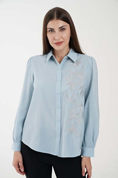 Nichii Embroidered Plain Shirt with Long Sleeve And Front Buttons