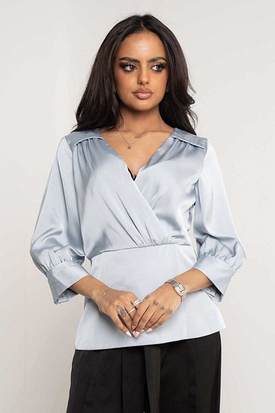 Nichii Women's Solid Fitted Blouse with 3/4 Sleeves and V-Neck
